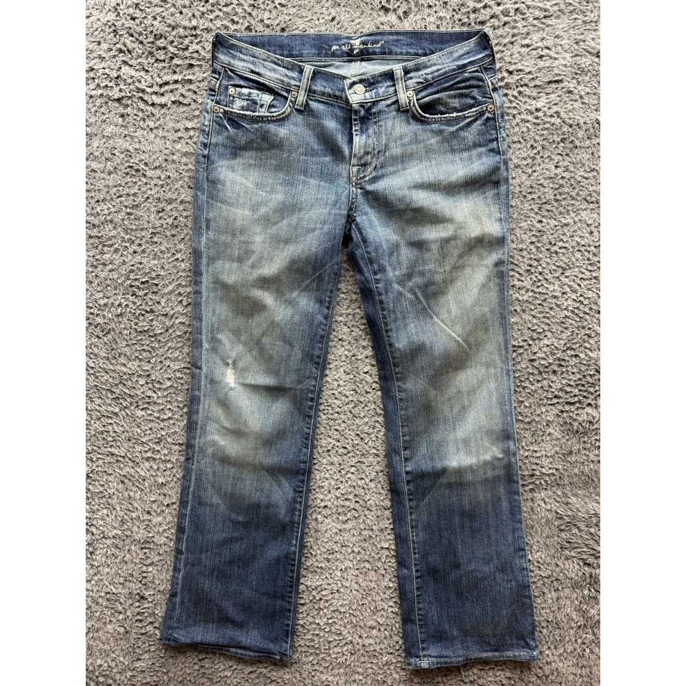 7 For All Mankind Nakita Low Rise Distressed Denim Jeans Blue Womens‎ Size 28